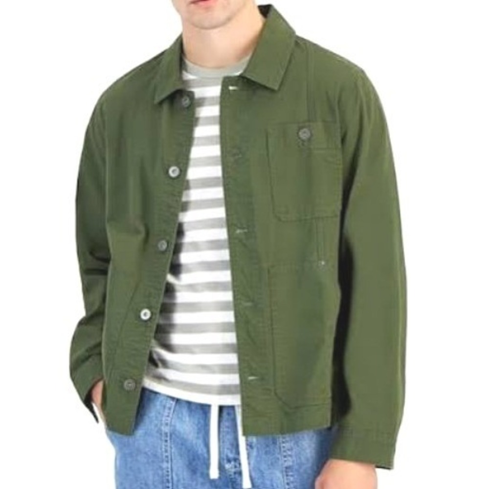 SUN + STONE Men's XXL Olive Green Cotton Canvas Chore Jacket Workwear Coat